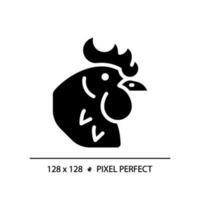 Poultry pixel perfect black glyph icon. Chicken products. Meat section. Farm animal. Domesticated bird. Butcher shop. Silhouette symbol on white space. Solid pictogram. Vector isolated illustration