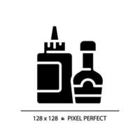 Sauce pixel perfect black glyph icon. Salad dressing. Meal accompaniment. Flavor enhancer. Condiments aisle. Silhouette symbol on white space. Solid pictogram. Vector isolated illustration
