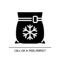 Frozen food pixel perfect black glyph icon. Prepackaged meal. Preservation method. Freezer aisle. Quick preparation. Silhouette symbol on white space. Solid pictogram. Vector isolated illustration