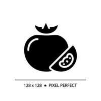 Vegetables pixel perfect black glyph icon. Fiber food. Vegan meal. Grocery shopping. Fresh tomato. Vegetarian diet. Silhouette symbol on white space. Solid pictogram. Vector isolated illustration