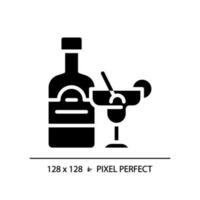 Alcohol pixel perfect black glyph icon. Strong drink. Adult beverage. Liquor store. Club bar. Cocktail menu. Silhouette symbol on white space. Solid pictogram. Vector isolated illustration