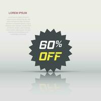 Discount sticker vector icon in flat style. Sale tag sign illustration on white isolated background. Promotion 60 percent discount concept.