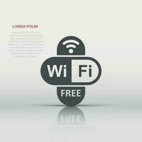 Wifi free internet sign icon in flat style. Wi-fi wireless technology vector illustration on white isolated background. Network wifi free business concept.