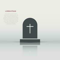 Vector halloween grave icon in flat style. Gravestone sign illustration pictogram. Rip business concept.