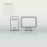 Vector computer icon in flat style. Monitor sign illustration pictogram. Pc business concept.