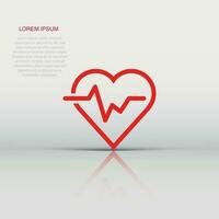 Heartbeat line with heart icon in flat style. Heartbeat illustration on white isolated background. Heart rhythm concept. vector