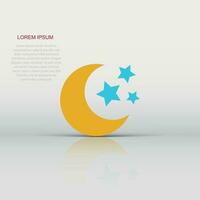 Nighttime moon and stars vector icon in flat style. Lunar night illustration on white isolated background. Moon business concept.