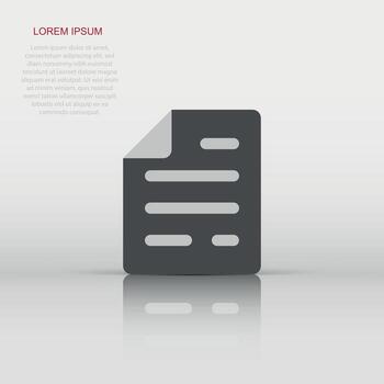 Document note icon in flat style. Paper sheet vector illustration on white isolated background. Notepad document business concept.