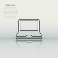 Vector laptop computer icon in flat style. Notebook sign illustration pictogram. Pc business concept.