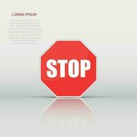 Vector red stop sign icon in flat style. Danger sign illustration pictogram. Stop business concept.