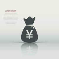 Yen, yuan bag money currency vector icon in flat style. Yen coin sack symbol illustration on white isolated background. Asia money business concept.