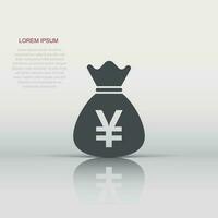 Yen, yuan bag money currency vector icon in flat style. Yen coin sack symbol illustration on white isolated background. Asia money business concept.