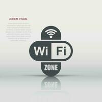 Wifi zone internet sign icon in flat style. Wi-fi wireless technology vector illustration on white isolated background. Network wifi zone business concept.