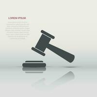 Vector auction hammer icon in flat style. Court tribunal sign illustration pictogram. Hammer business concept.