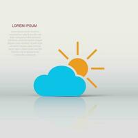 Weather forecast icon in flat style. Sun with clouds illustration on white isolated background. Forecast sign concept. vector