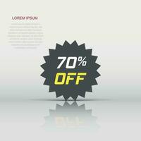 Discount sticker vector icon in flat style. Sale tag sign illustration on white isolated background. Promotion 70 percent discount concept.