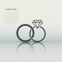 Engagement ring with diamond vector icon in flat style. Wedding jewelery ring illustration on white isolated background. Romance relationship concept.