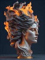 Greek goddess head with fire photo