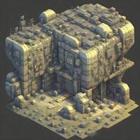 3d isometric of a building made of white and gray blocks. photo