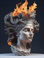 griego diosa cabeza con fuego ai generado foto