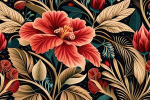 Beautiful background with hibiscus flowers and leaves photo