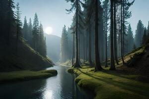 Beautiful lake under the mountains photo