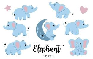 bebé elefante objeto con estrella, corazón para cumpleaños tarjeta postal vector