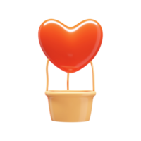 3D Render of Heart Shape Hot Air Balloon Element. png