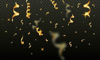 Golden Confetti Fall Down on Black Transparent Background. vector