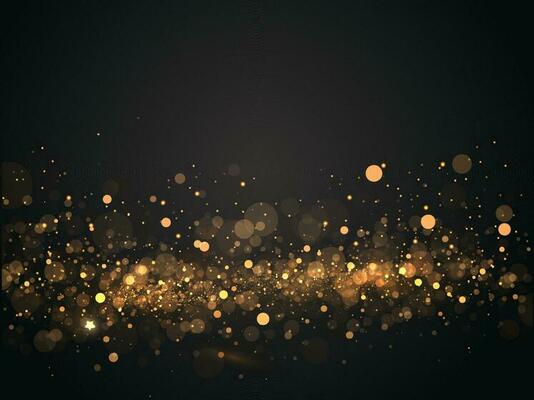 Abstract Golden Bokeh Lights Effect on Black Background.