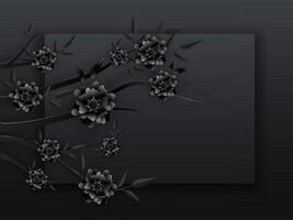 Paper Cut Flowers Branch on Black Background with Space For Text. vector