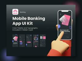 Mobile Banking App UI Kit For Responsive Website With Different Login Screens Including Login, Create Account, Transaction, Fund Transfer And Service Detail. vector