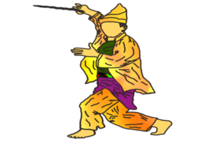 icon Malay warrior step dance with hold traditional weapon had curve balde png