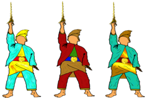 icon Malay warrior step dance with hold traditional weapon had curve balde png