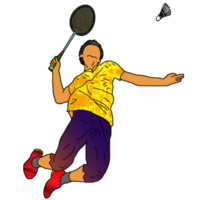 icono jugador bádminton haciendo aplastar técnica png