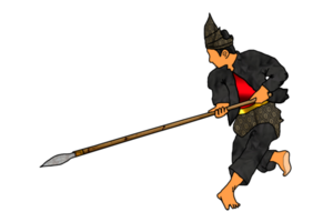 Nusantara warrior do movement slashing with spear png