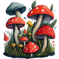 waterverf champignons realistisch clip art transparant , bloemen waterverf paddestoel ai gegenereerd png