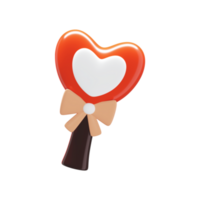 3D Render, Heart Lollipop With Bow Ribbon. png