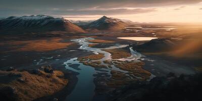 ai generado. ai generativo. macro Disparo aéreo zumbido ver de Islandia paisaje escena. cinematográfico aventuras explorar onda. gráfico Arte foto