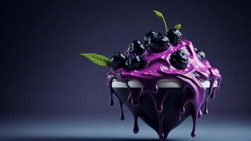 Blueberry cheesecake with fresh berries on a dark background photo
