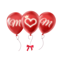 3d renderen rood ballonnen met gloeiend mam voor moeder dag png