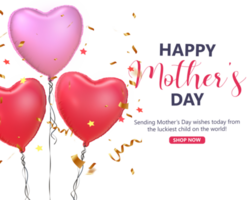 3D Rendering Hearts Balloons For Mother's Day Isolated On Transparent Background png