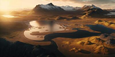 . . Macro shot aerial drone view of Iceland landscape scene. Cinematic adventure explore vibe. Graphic Art photo