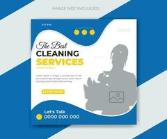 Cleaning service square social media post template design vector