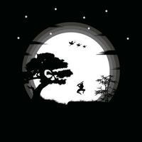 Ninja, Assassin, Samurai training at night on a full moon vector