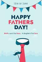 Happy Fathers Day Vector. Happy Fathers Day poster with tie, hat and mustache. Fathers Day Card Design. Happy dad day. Parenthood love and care. 18th June celebration. Father Day Wish Celebration. vector