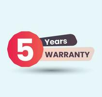 5 year warranty labels. Five Year warranty label in golden color. Warranty card stamp or banner for service provider. Stars and Five year label, tag, stamp. Fiv year warranty card. Three options tags. vector