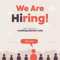 We are hiring. Recruitment post. Hiring post for social media and popup for website banner highlighting a person with apply now button. Hire engineer, designer, artist, manager and assistant. Employee vector