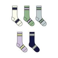Set of socks in a different pattern. Flat vector illustration isolated on white background