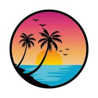 Gradient beach sunset landscape with palm tree background vector